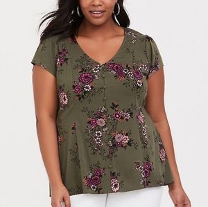Olive green floral buttom blouse with corset back